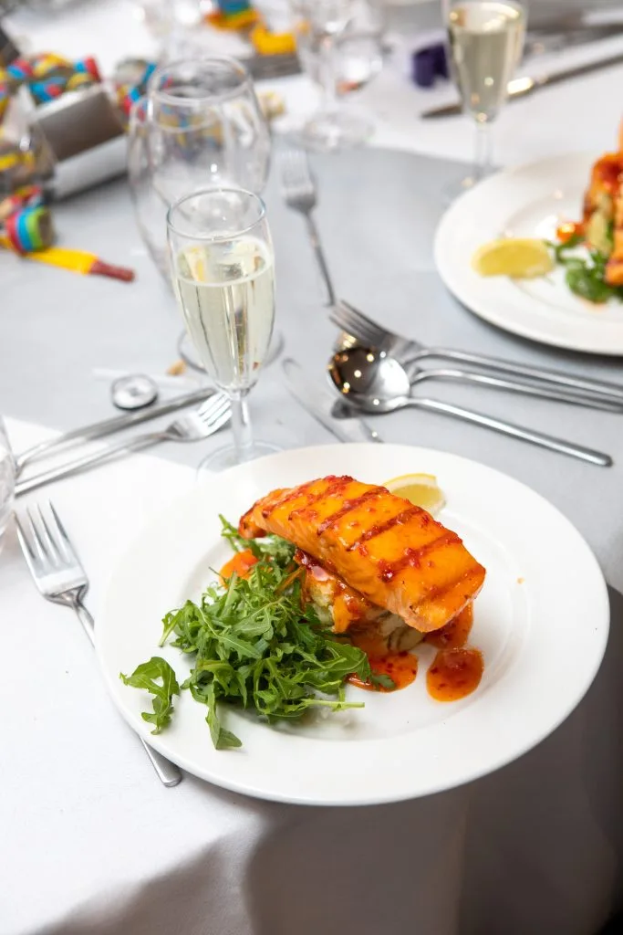 beautifully presented salmon dish at an xmas party in bristol