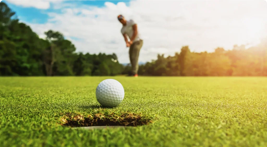 ball about to roll into hole at golf course in bristol