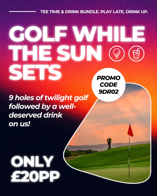 More daylight, more golf 🌅

For just £20, enjoy 9 holes on our Main or Short Course, then head to the clubhouse for a drink of your choice.

Available after 6pm, it's the perfect way to spend a summer evening.

Use code ‘9DR02’ when booking your tee time today using the link in our bio!

#ThornburyGolfCentre #EveningGolf #SummerGolf #GolfLife
